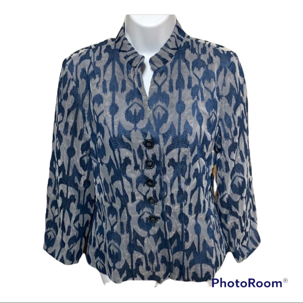 NWT Coldwater Creek Ikat Embroidered blue jacket